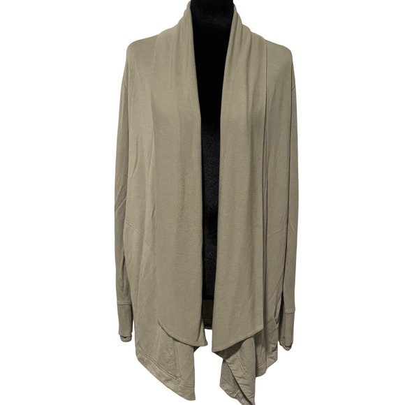 Athleta Pranayama Wrap Cardigan Sage Green Tencel Modal Open Front Pockets M - Picture 2 of 9